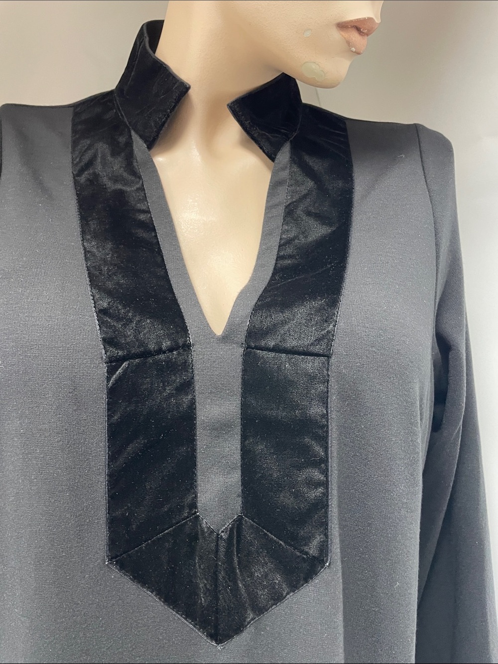 STS Black Midi Dress with Velvet Trim - Women's Tunic Dress, Size L - Picture 5 of 9